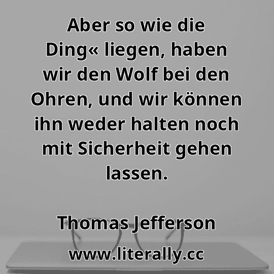 Aber so wie die Ding« liegen, haben wir den Wolf bei den Ohren, und wir können ihn weder halten noch mit Sicherheit gehen lassen.
Thomas Jefferson

